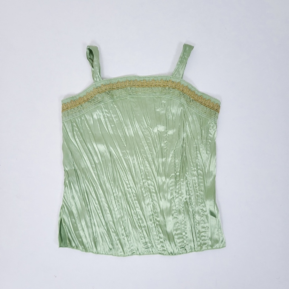 Lime pleated camisole sleeveless wrinkled pleats square neck